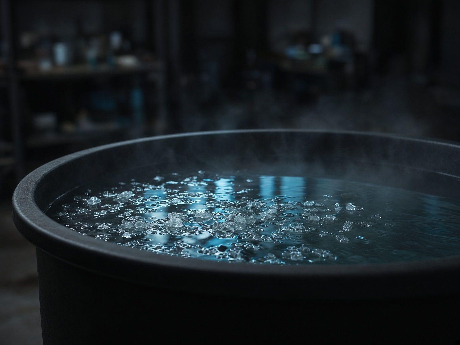 Ice in a black plunge